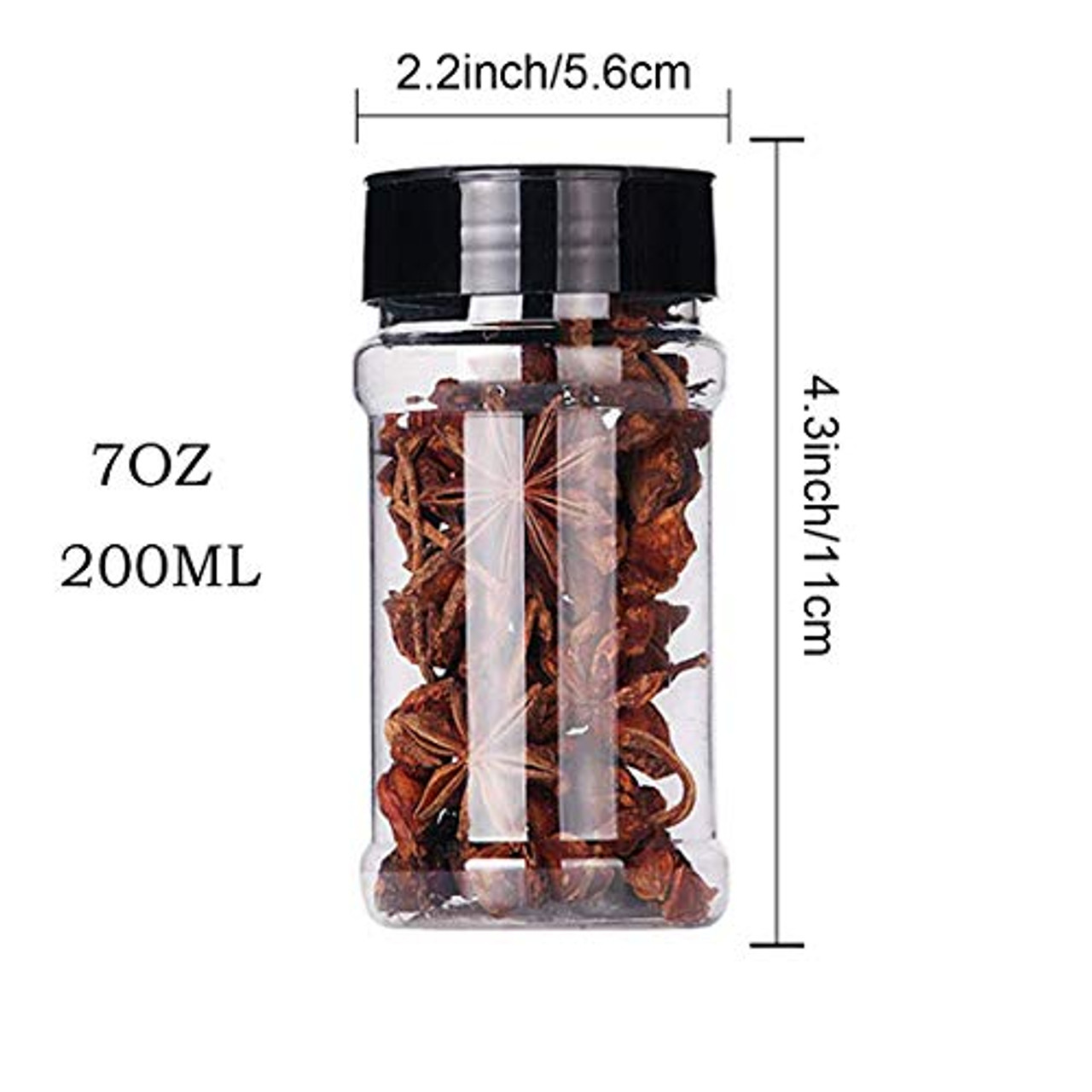 16 Pack 7oz Clear Plastic Spice Jars Storage Bottle Containers,Seasoning  Containers Bottles with Black Cap,Perfect for Storing Spice,Herbs and