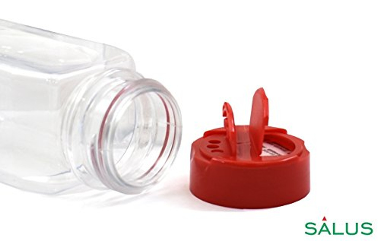 5.5 oz Clear PET Spice Jars w/ 48-485 Red Spice Cap w/ Spoon/Pour