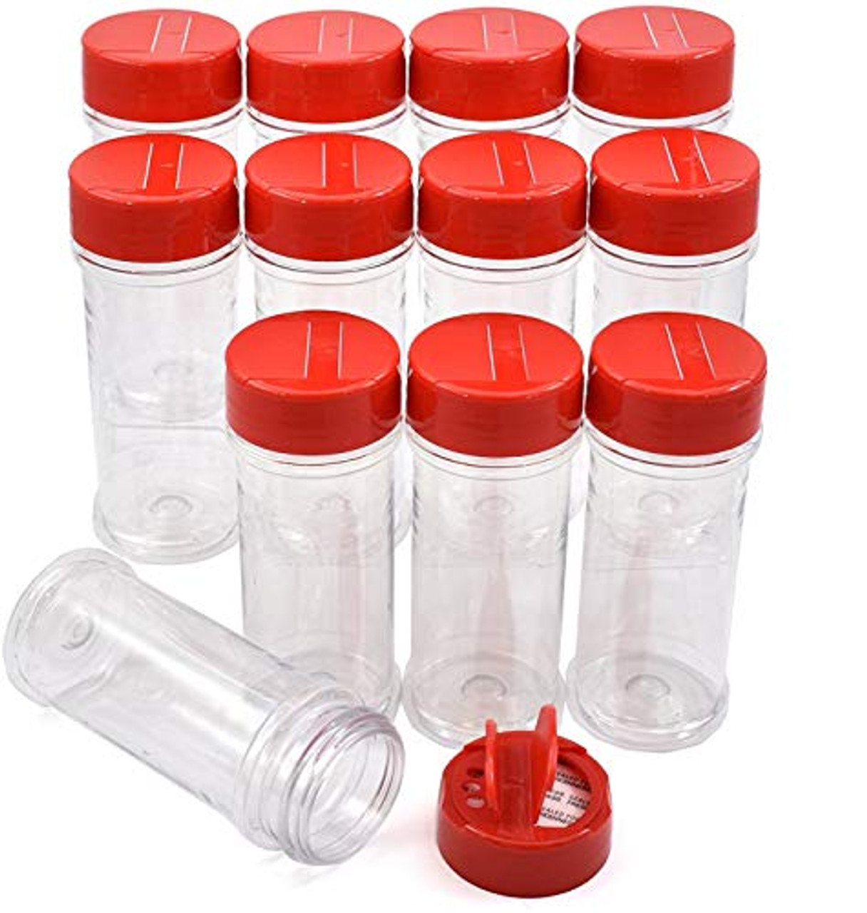 12 PACK 5.5 Oz with Red Cap Plastic Jars Bottles Containers Perfect for Storing Spice Herbs and Powders Lined Cap Safe Plastic PET BPA