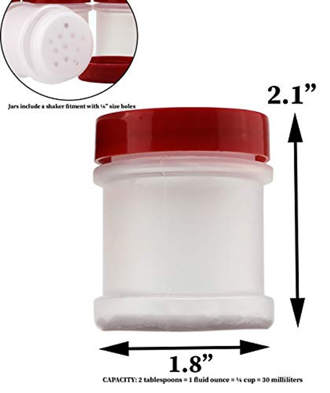 Mini Plastic Spice Jars w/Sifters (12-Pack, Red); 2 Tablespoon Capacity (1  Fluid Ounce) Spice Bottles Great for Travel, Glitter, Gifts, Favors, Etc.