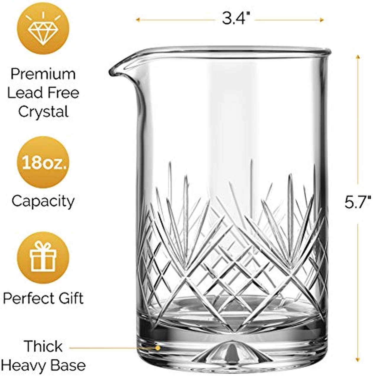 Crystal Cocktail Mixing Glass - 18oz 550ml - Thick Weighted Bottom -  Premium Seamless Design - Professional Quality