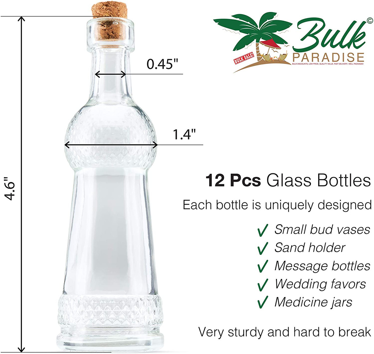 Small Clear Vintage Glass Bottles with Corks, Bud Vases, Decorative,  Potion, Assorted Design Set of 12