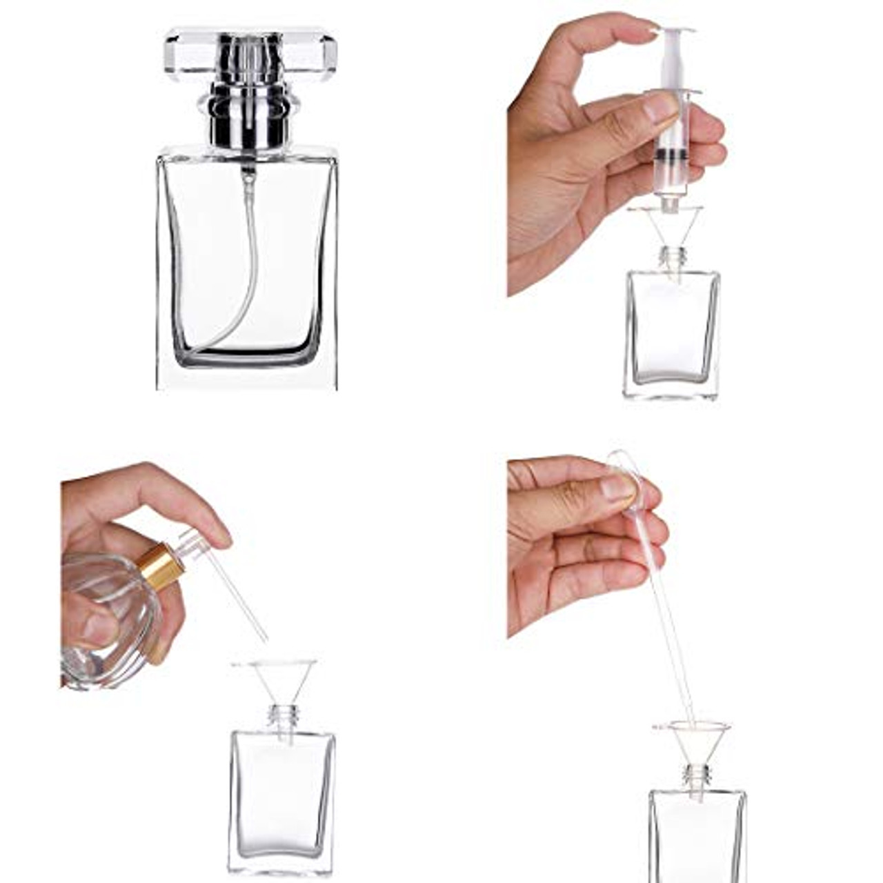 Enenes Glass Refillable Perfume Bottle 30 ml 4PCS Portable Square Empty  Glass Perfume Atomizer Bottle Clear Spray Glass Bottle Atomizer Container  with