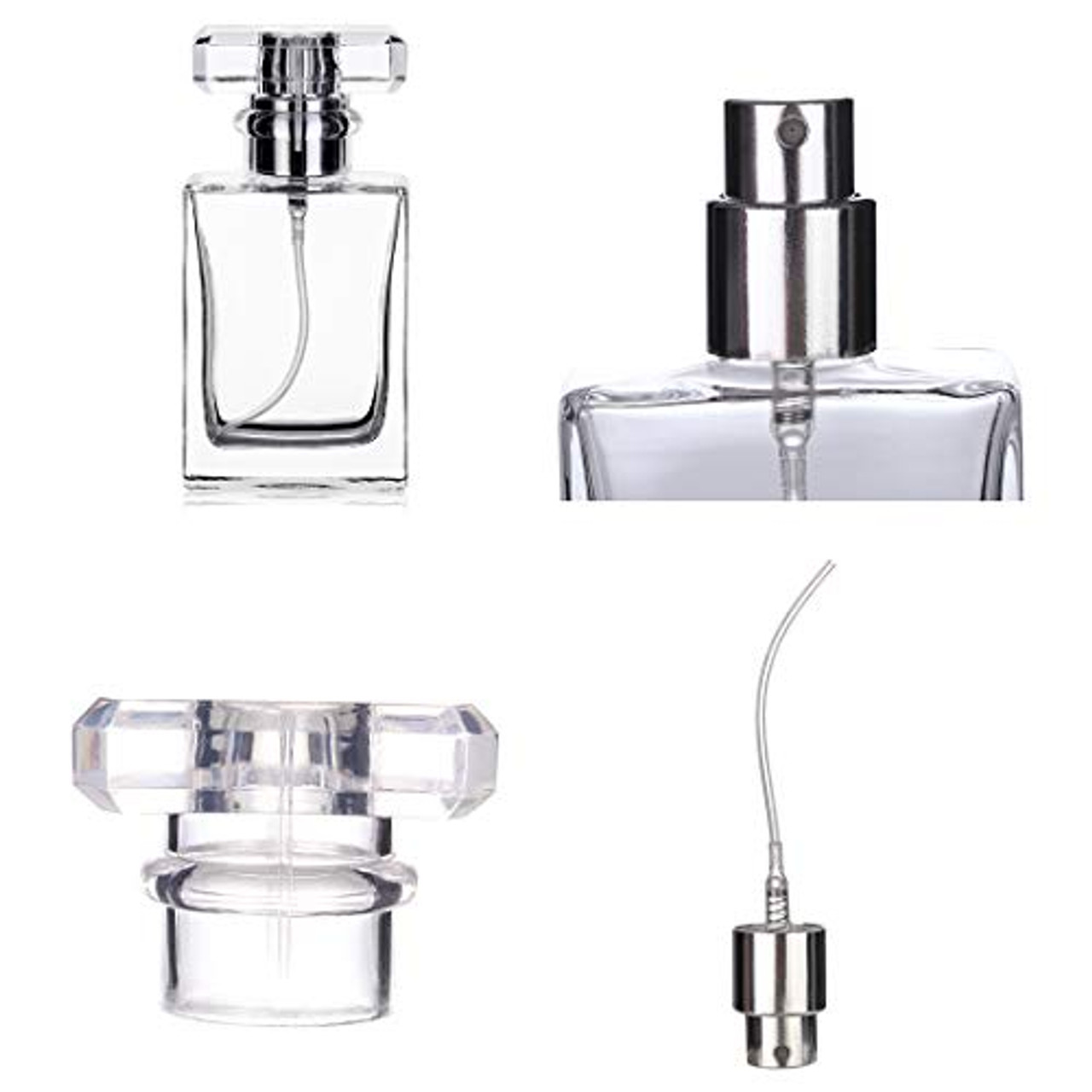 6 Pack 30ml / 1 Oz Transparent Refillable Perfume Bottle, Portable Square  Empty Glass Perfume Atomizer Bottle with Spray Applicator 4 Free kinds of