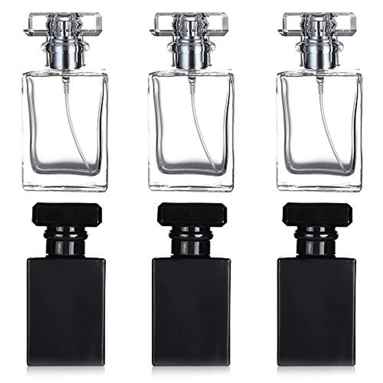 30ml Glass Perfume Bottles Empty Gradient Black Spray Perfume Bottles with Black Screw Lid Refillable Portable Empty Square Perfume Atomizer Vials