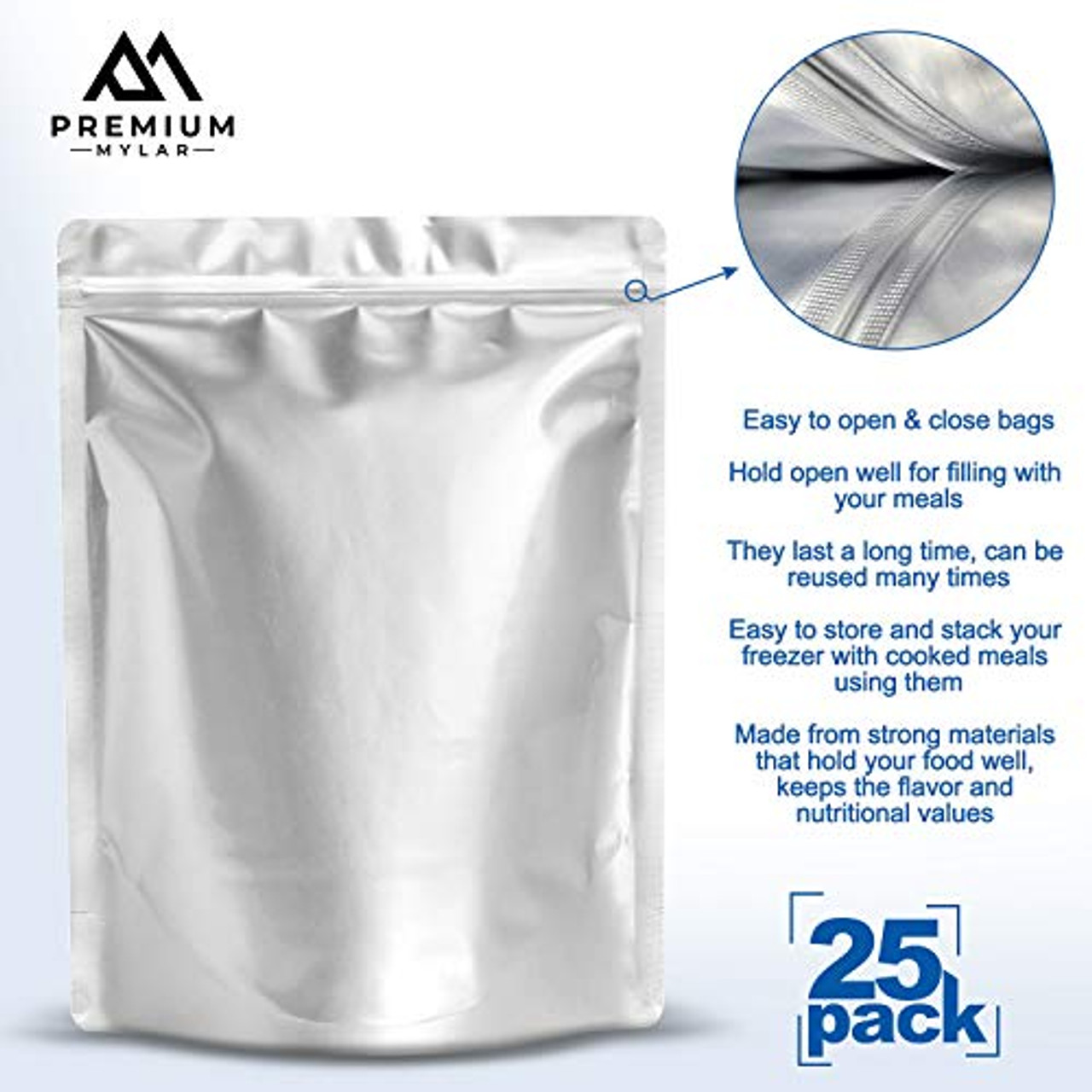 50 Mylar Bags 1 Gallon - Extra Thick 7.4 Mil - 10x14 Airtight Vacuum  Sealing Sealable Mylar Bags for Long Term Food Storage - Odor Free Heat  Resistant - Light and Moisture Proof Fresh Saver Packs