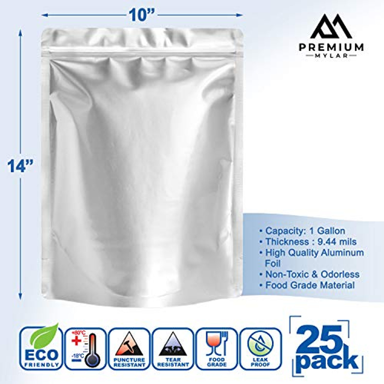  50 Mylar Bags for Food Storage - 0.5 and 1 Gallon