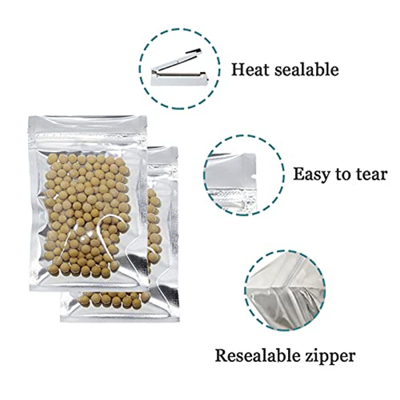 100 Pack Resealable Clear Silver Mylar Bags for Zip Bulk Food Storage Lock  Bag Reclosable Heat Seal Pouch Aluminum Foil Zipper Lock Packaging Bag with  Tear Notches (9x16cm (3.5x6.29 inch))