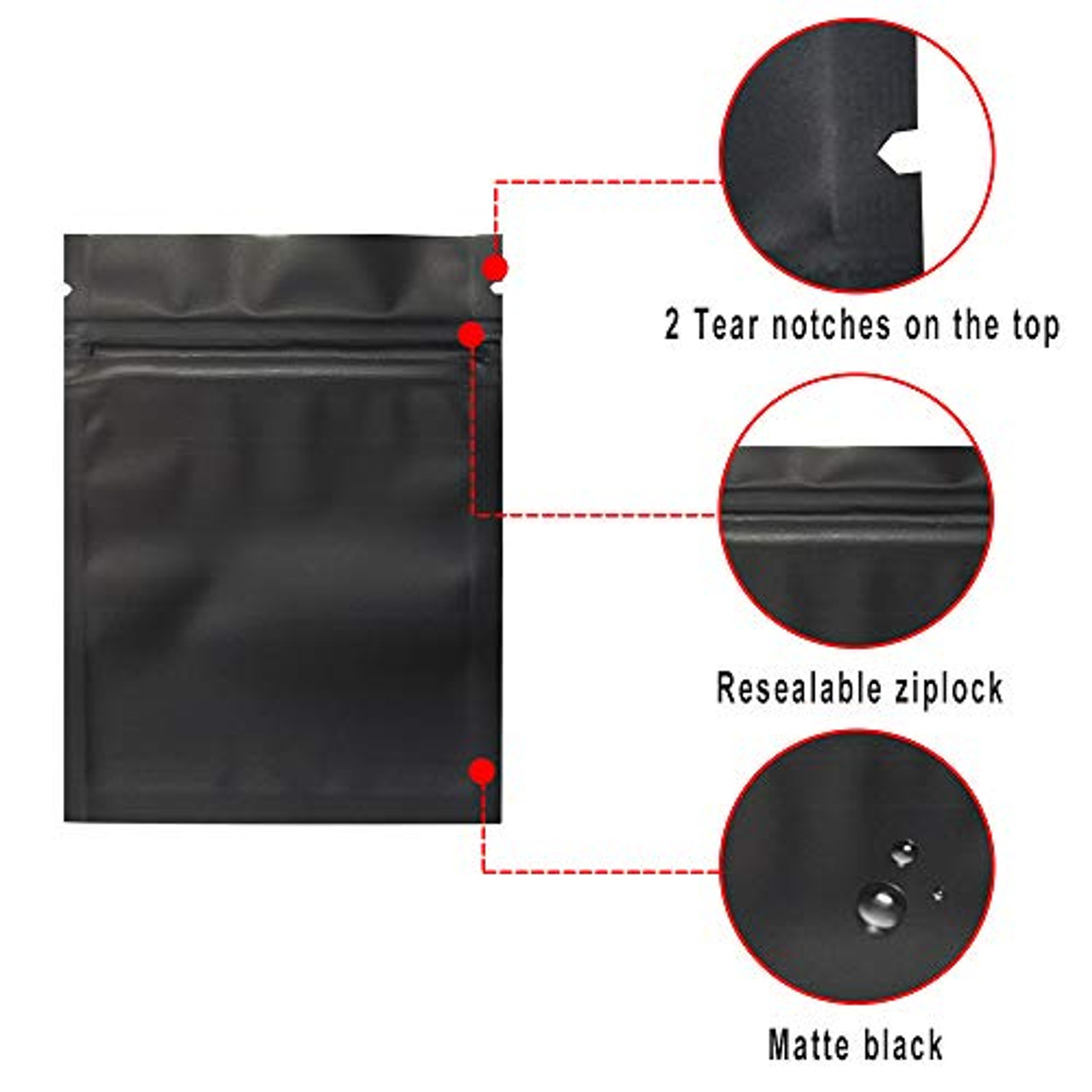 Tamper Evident  Glossy Black Mylar Bags for Pre-Roll/Syringe - Variou