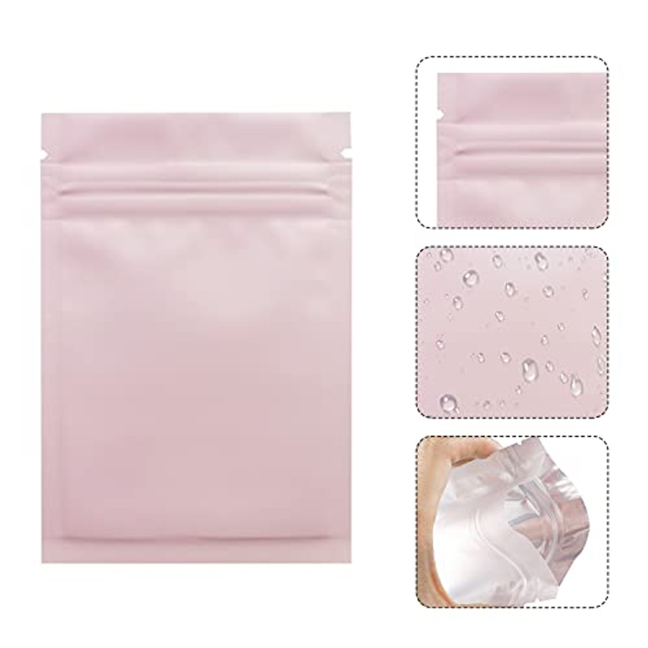 Reusable Zip Lock Sealing Bags, 100PCS Double Sided Holographic Color Smell  Proof Bags Foil Pouch Bags (Pink, 2 x 3 inch)