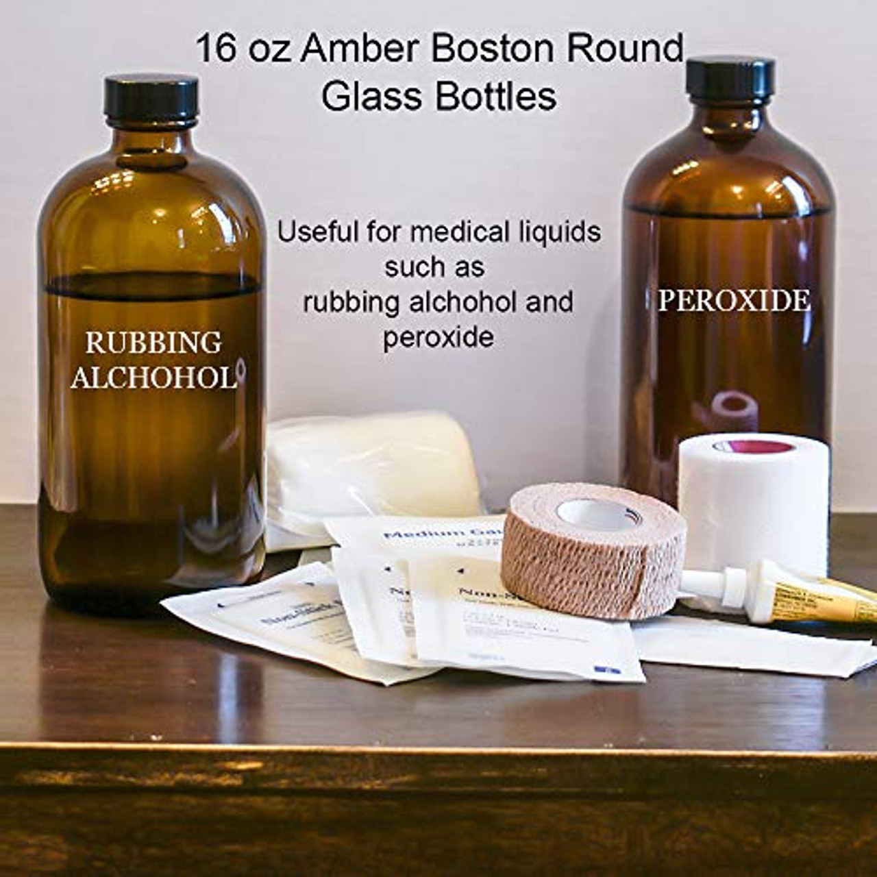 16 oz Amber Boston Round Glass Bottle