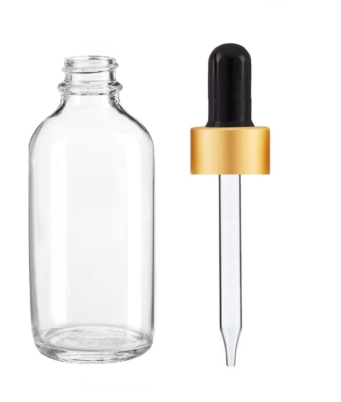 4 oz CLEAR Glass Bottle - w/ Black Regular Glass Dropper