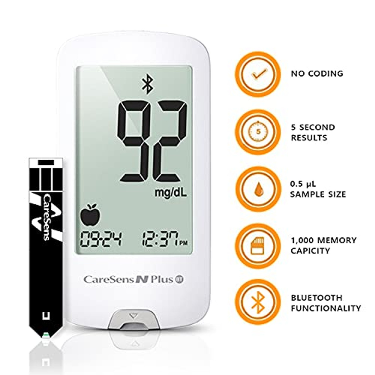 CareSens N Plus Bluetooth Blood Diabetes Monitoring Kit (Auto Coding) - 1 Glucose  Meter with 100 Glucose