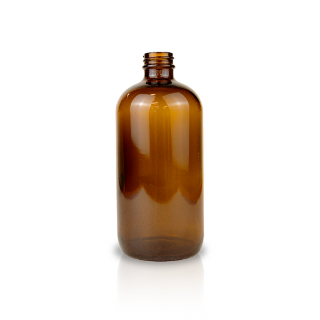 16 oz Amber Glass Boston Round Bottle - 28/400 Finish