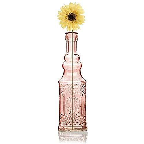 Vintage Romance Pink Vintage Glass Bottles Set - (6 Pack, Assorted