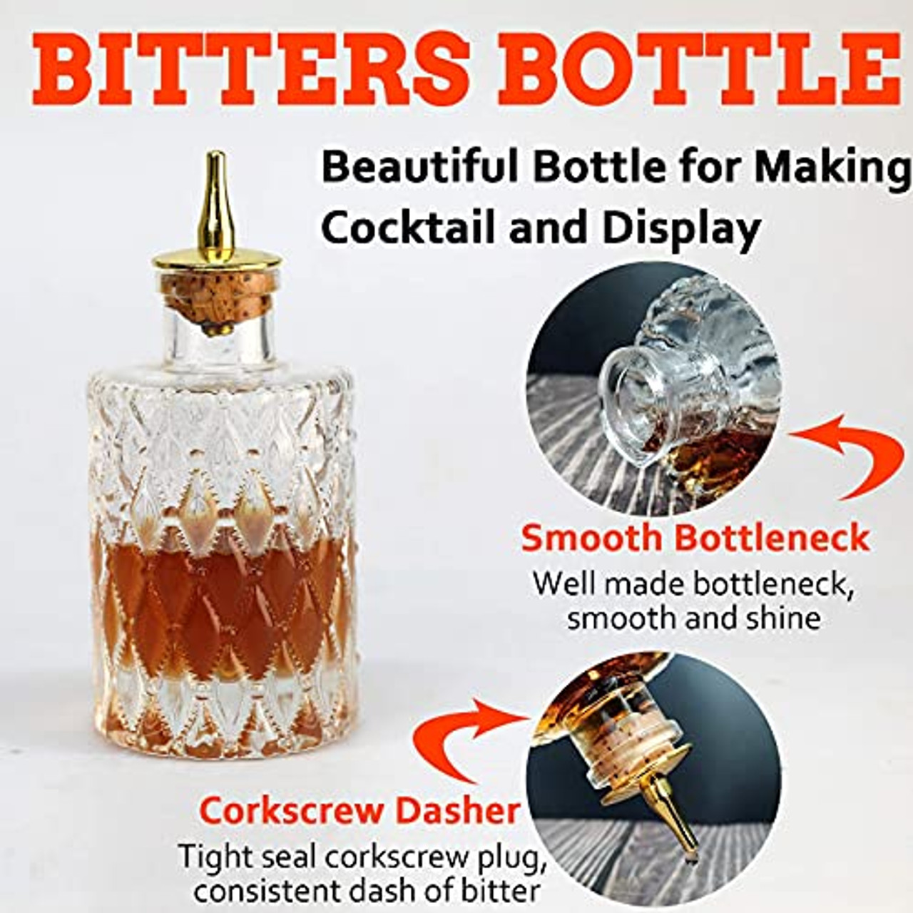 Cocktail Bitters Clear Glass Dasher Bottle - Empty - 8 oz