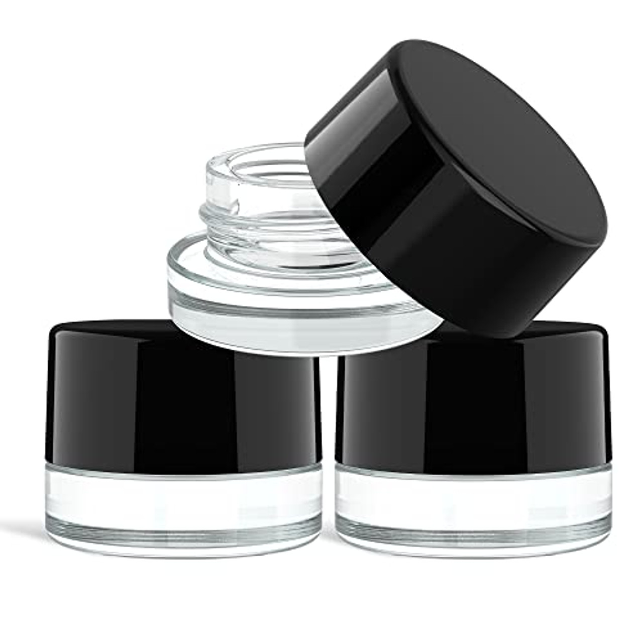 200 Pack) 5ml Thick Glass Containers with Black Lids - Jars for Oil, Lip  Balm, Wax, Cosmetics Clear Glass with Black Lid