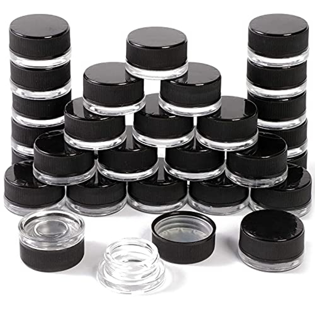 Clear, 8 ounce, Round Glass Jars, with Black Lids - 8 pack