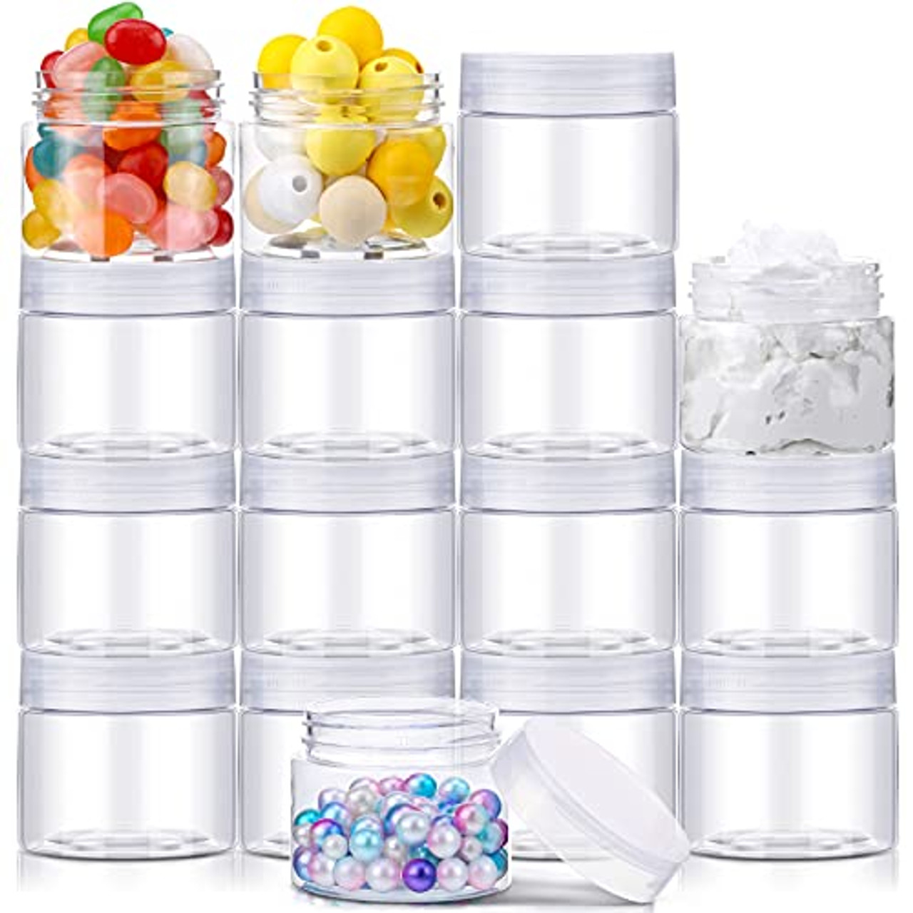 16 Pieces 60 ml/ 2 oz Round Clear Leak Proof Plastic Container Jars with  Lids Plastic Slime Jars Empty Slime Storage Containers Refillable Storage