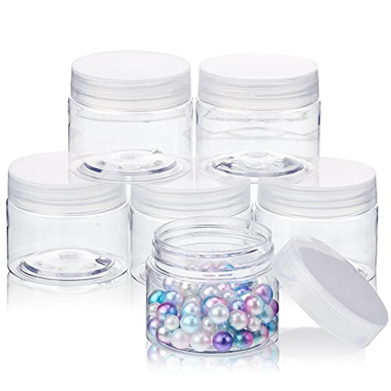 16 Pieces 60 ml/ 2 oz Round Clear Leak Proof Plastic Container Jars with  Lids Plastic Slime Jars Empty Slime Storage Containers Refillable Storage  Favor Jars for Travel Cosmetic Lotion Creams (White)