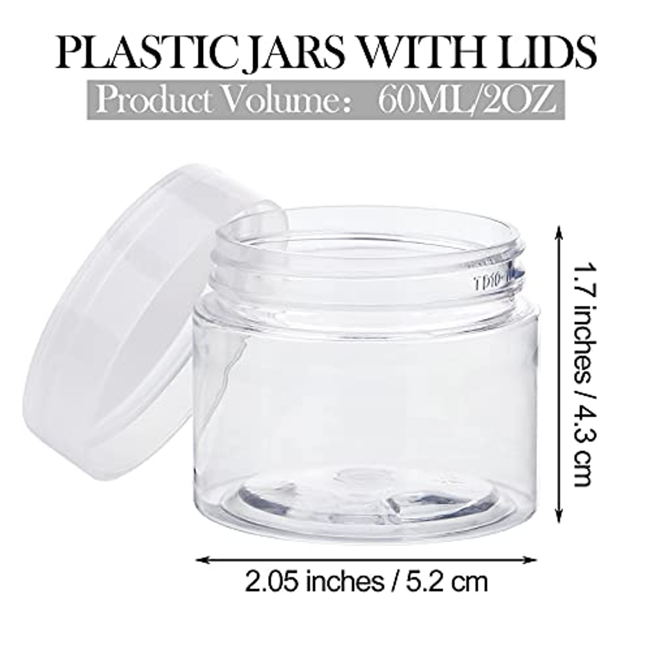 16 Pieces 60 ml/ 2 oz Round Clear Leak Proof Plastic Container Jars with Lids  Plastic Slime Jars Empty Slime Storage Containers Refillable Storage Favor  Jars for Travel Cosmetic Lotion Creams (White)