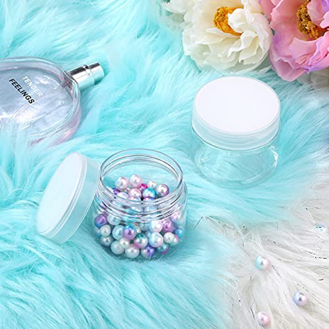 16 Pieces 60 ml/ 2 oz Round Clear Leak Proof Plastic Container Jars with Lids  Plastic Slime Jars Empty Slime Storage Containers Refillable Storage Favor  Jars for Travel Cosmetic Lotion Creams (White)