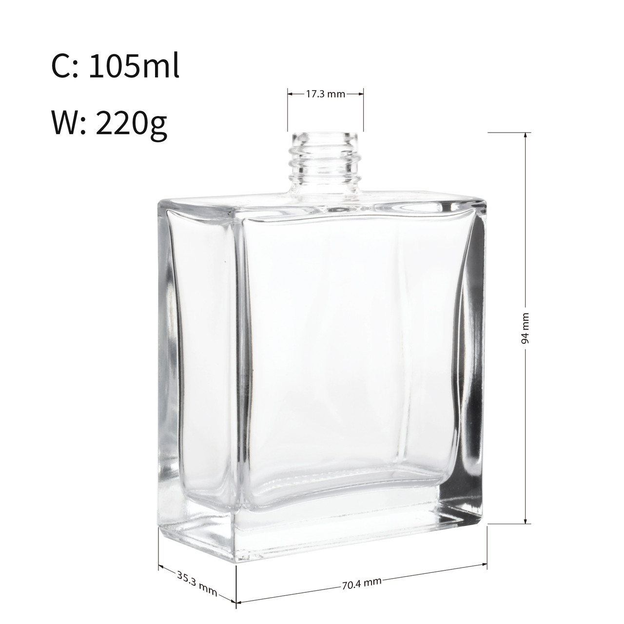 Empty 100ml 3.4oz Square Clear Glass Bottle No Lid Perfume 