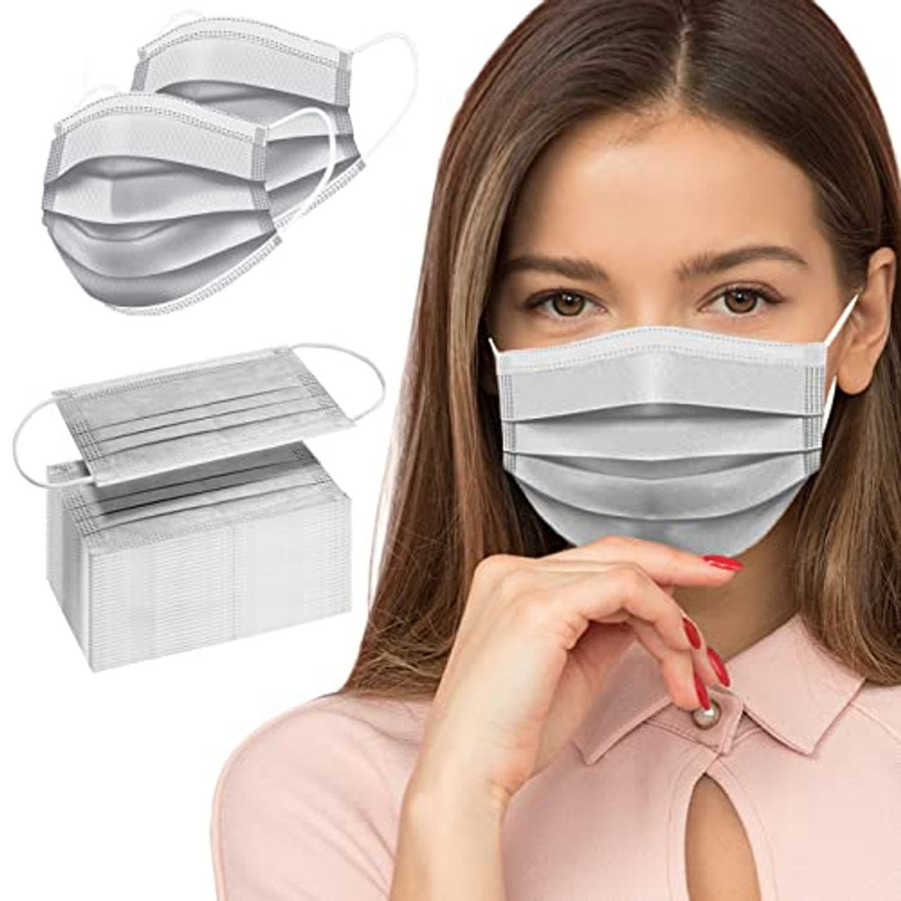 Disposable Face Mask Breathable 3 Ply Safety Masks Protective Mouth Cover  for Adults Adults Gray Disposable Mask with Elastic Ear Loop