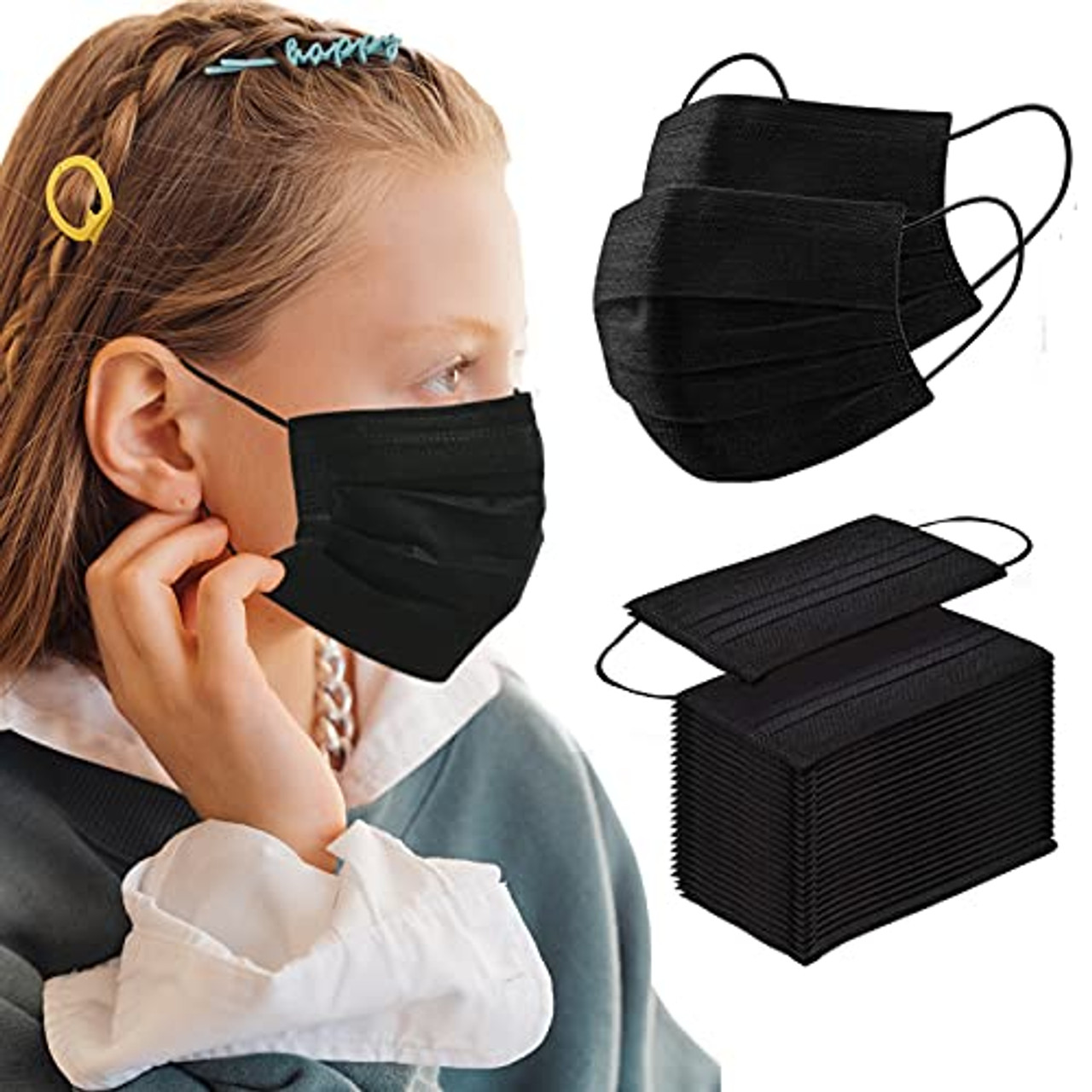 Face Mask 100PCS Adult Black Disposable Masks 3-Layer Filter Protection  Breathable Dust Masks with Elastic Ear Loop for Men Women