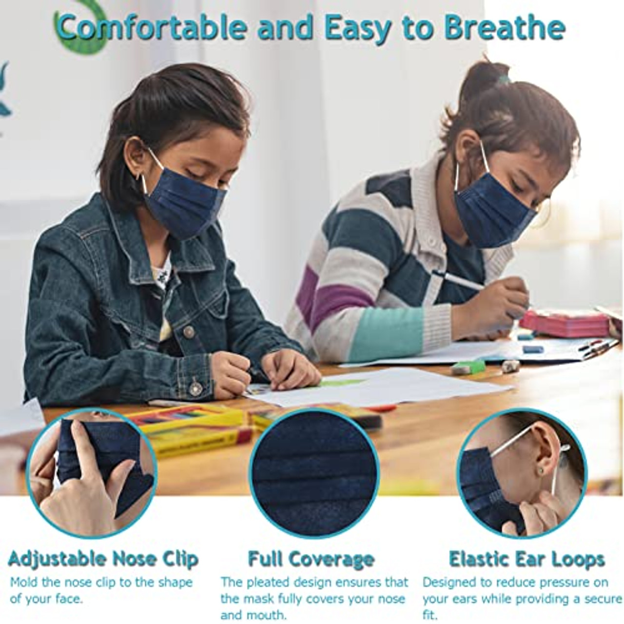 Face Mask 100PCS Adult Black Disposable Masks 3-Layer Filter Protection  Breathable Dust Masks with Elastic Ear Loop for Men Women