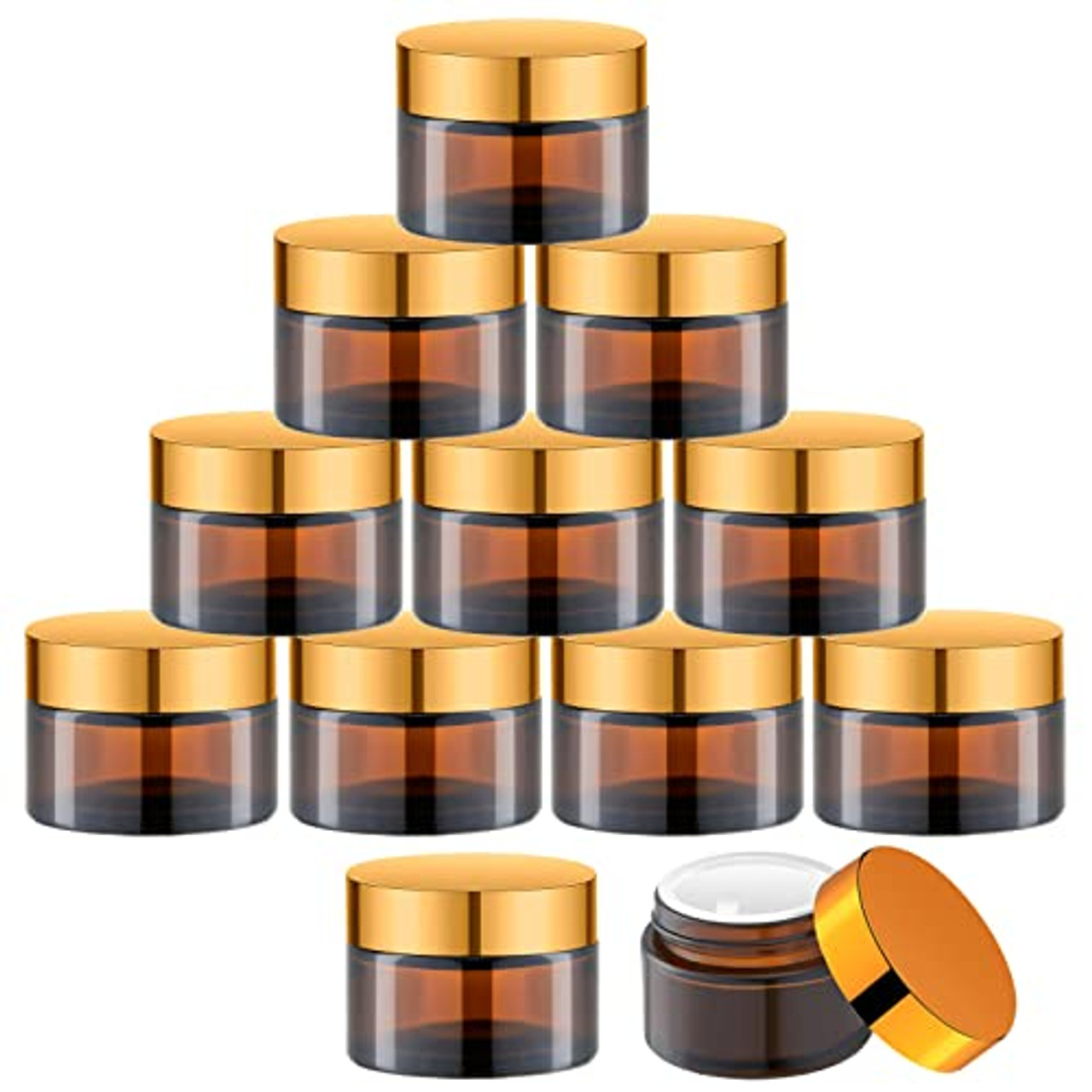 KingYH 2 Pièce Verre Ambré Jars 60ml Vider Crémier Bocaux Pot Cosmetic  Container avec Bouchon Intérieur pour l'aromathérapie Crè52