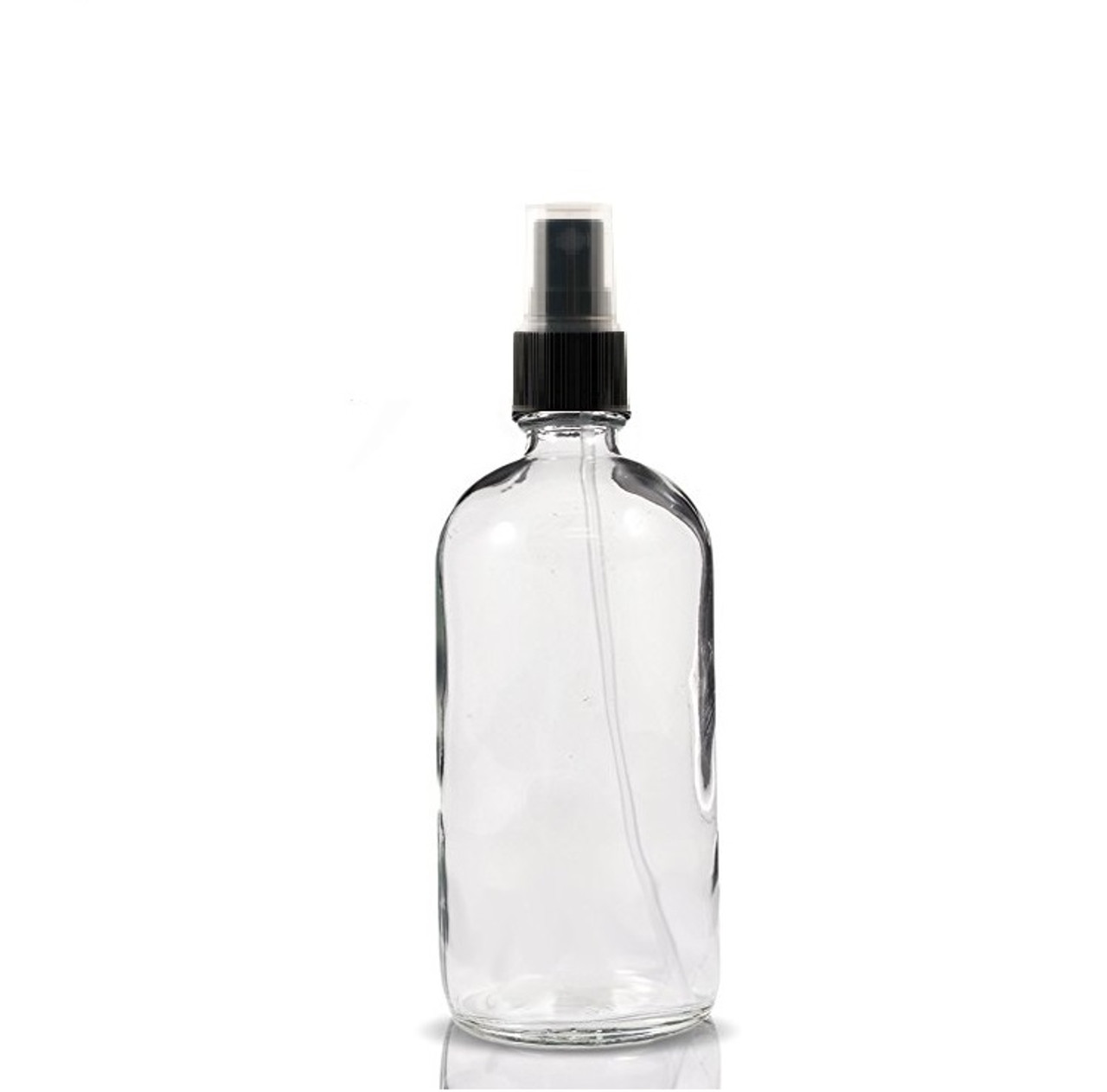 16oz Clear Glass Boston Round Bottles (Black Phenolic Cap) - 12/Case, Clear Type III 28-400