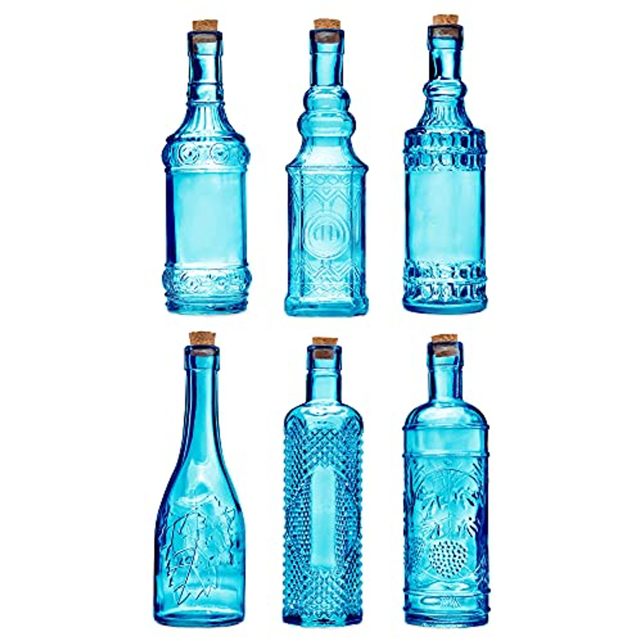 BULK PARADISE Assorted Clear Glass Bottles with Corks, 6 Pack, 2.5in X 9in,  16oz