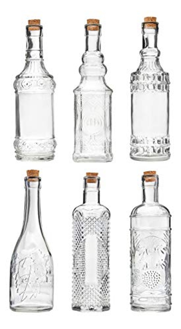 BULK PARADISE Assorted Clear Glass Bottles with Corks, 6 Pack, 2.5
