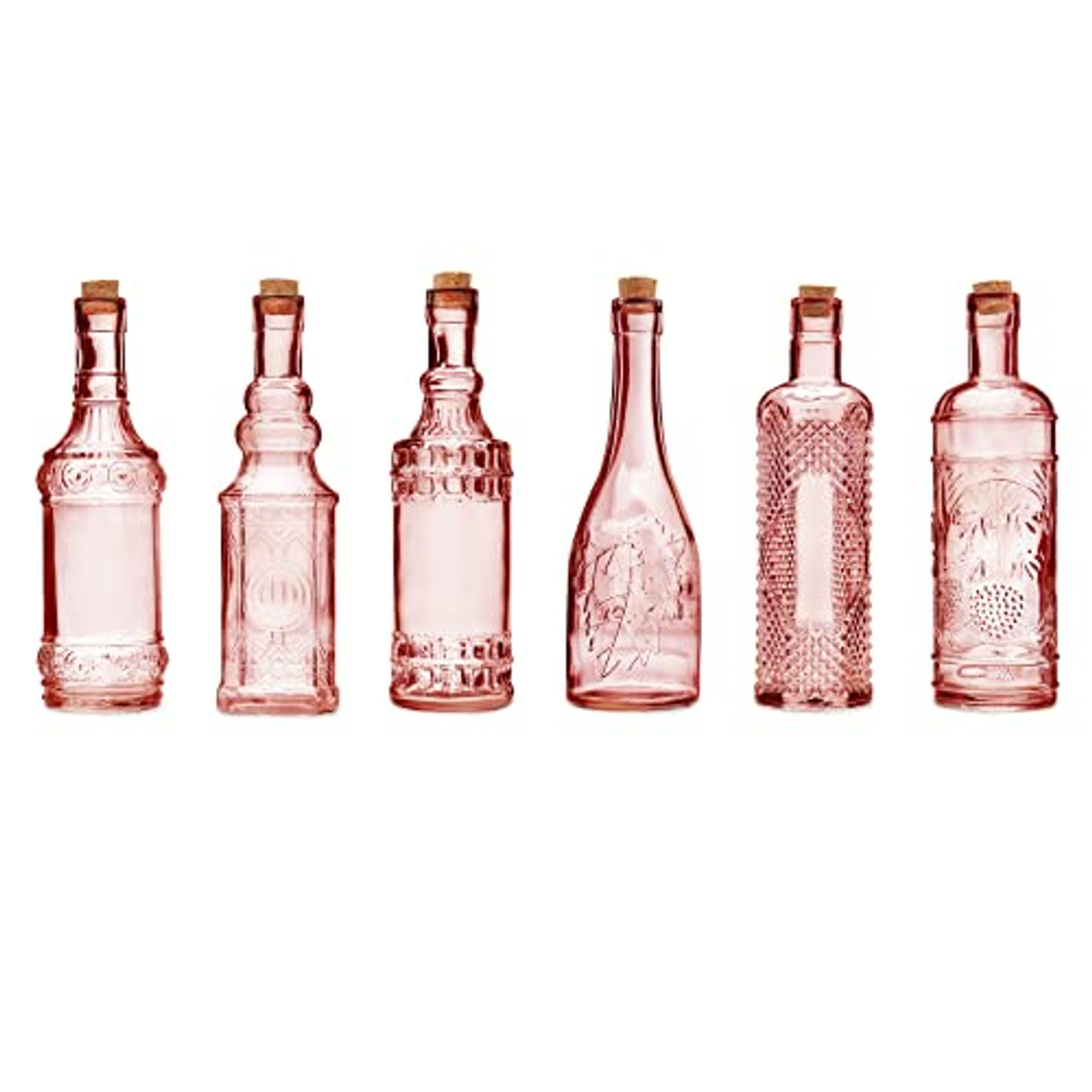 BULK PARADISE Assorted Clear Glass Bottles with Corks, 6 Pack, 2.5in X 9in,  16oz