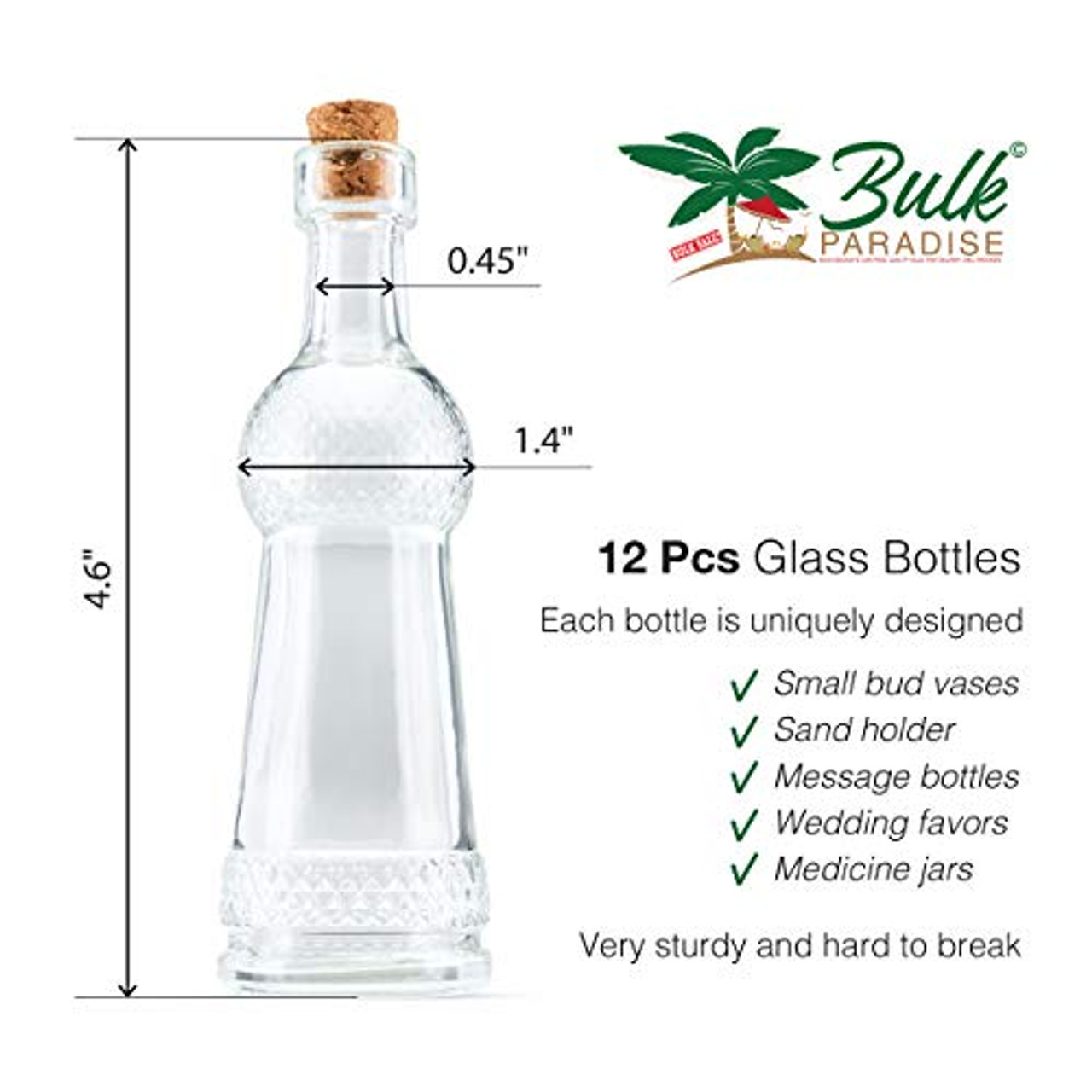 Small Clear Vintage Glass Bottles with Corks, Bud Vases