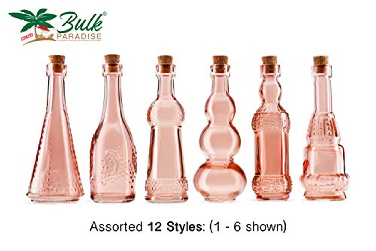 Small MIni Reddish Vintage Glass Bottles with Corks, MIni Vases, Decorative,  Potion, Assorted Design Set of