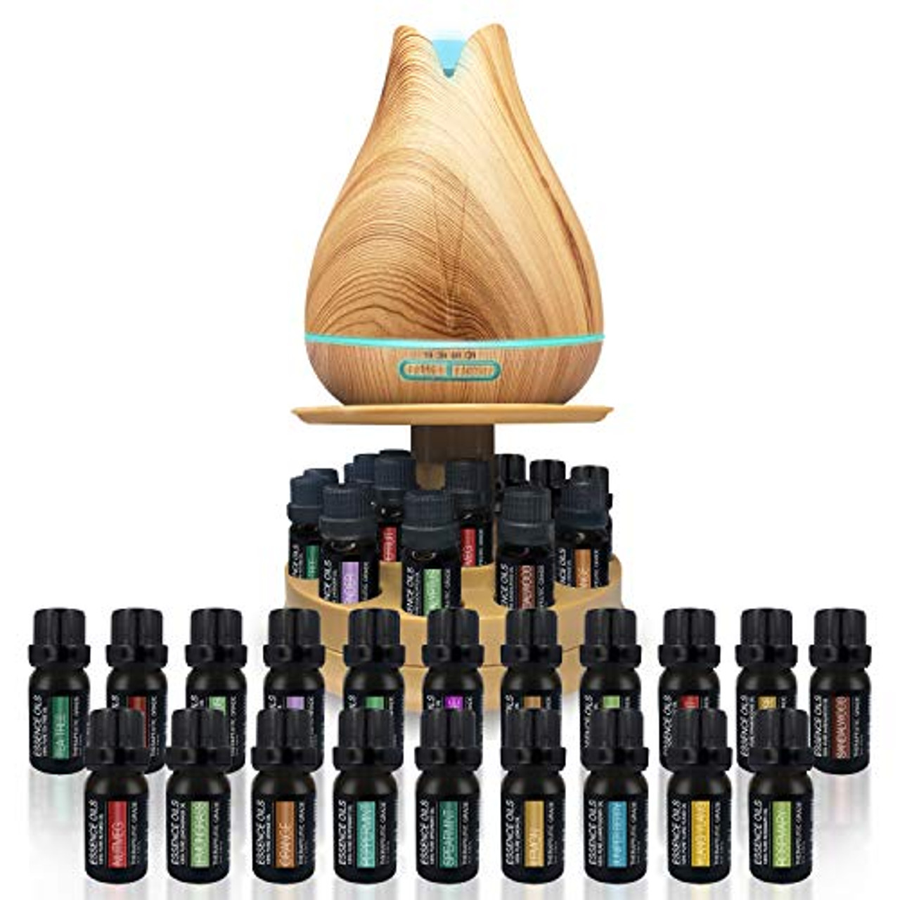 Essential Oil Diffuser & Top 8 Essential Oils Set, 7 Ambient Lights, 300ml  Aromatherapy Diffuser with 3 Timer & 2 Mist Levels, Waterless Auto-Off
