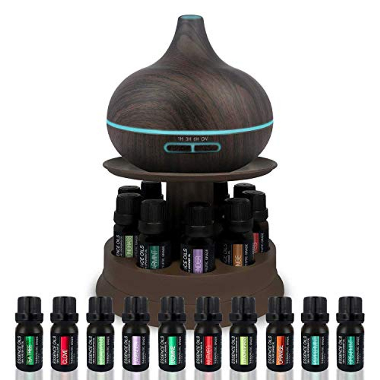 Essential Oil Diffuser & Top 8 Essential Oils Set, 7 Ambient Lights, 300ml  Aromatherapy Diffuser with 3 Timer & 2 Mist Levels, Waterless Auto-Off