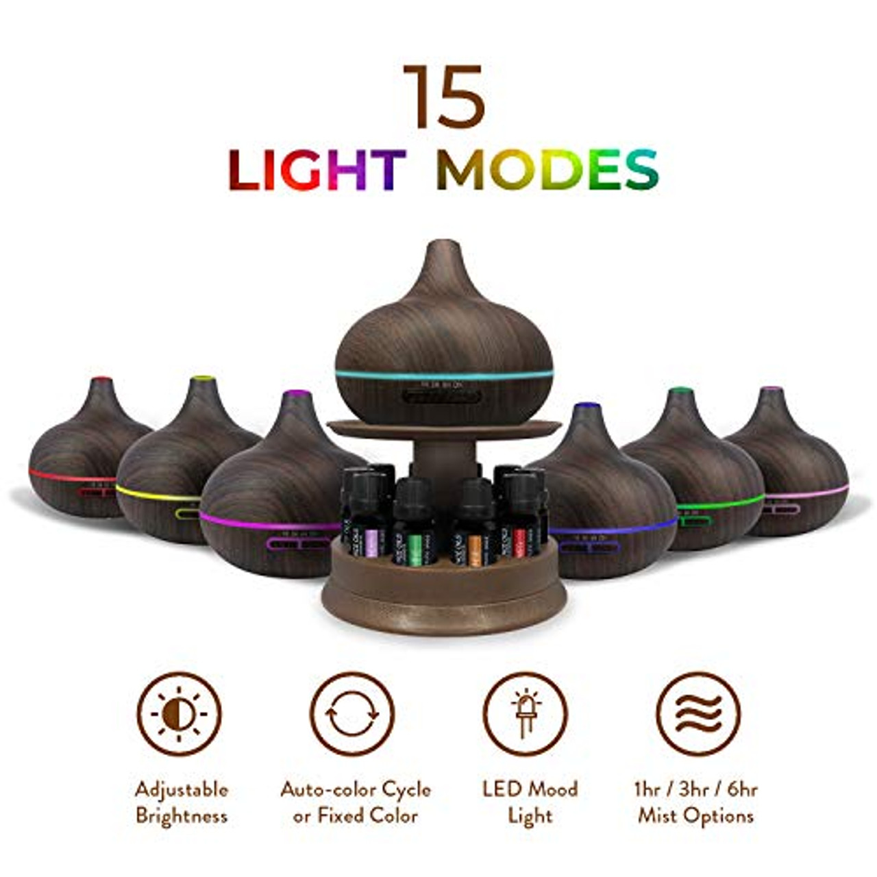  Ultimate Aromatherapy Diffuser & Essential Oil Set - Ultrasonic  Diffuser & Top 10 Essential Oils - 300ml Diffuser w/ 4 Timer & 7 Ambient  Light Settings - Therapeutic Essential Oils 