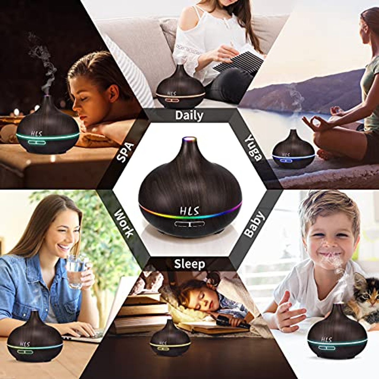 550ML Black Aroma diffusers for Essential Oils, Large Office Essential Oils  Aromatherapy Diffuser with Ambient Light & 3 Timer, waterless auto Off