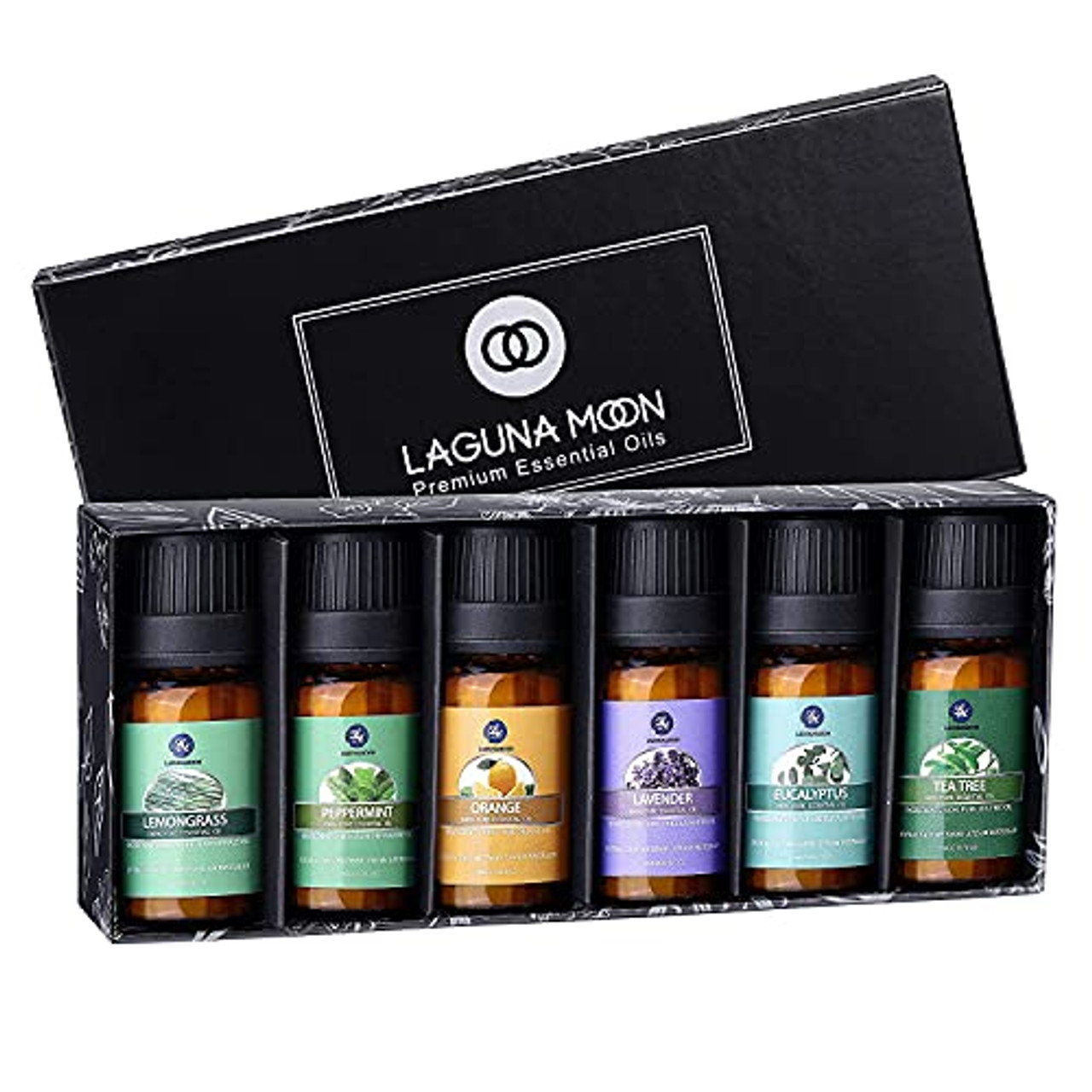 Lagunamoon Essential Oils Gift Set, 6 Pcs Pure Essential Oils for Diffuser,  Humidifier, Massage, Aromatherapy, Skin & Hair Care, 10ML (Lavender,