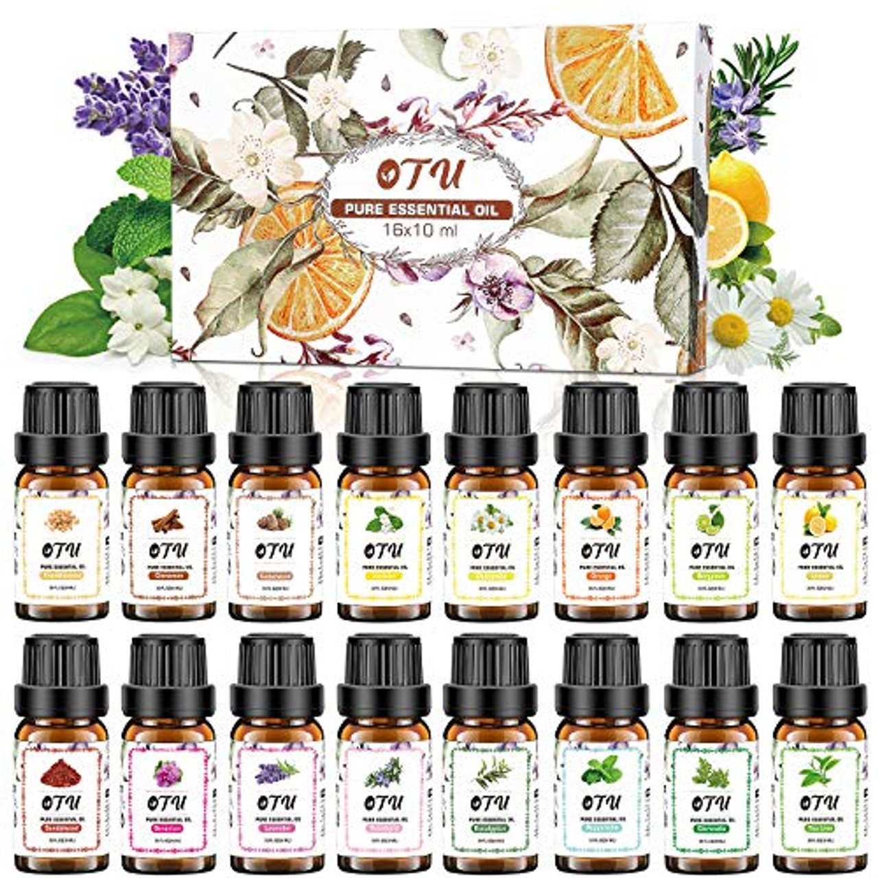 Essential Oils Set Top 16, 16 x10 ml each, Lavender Peppermint Lemon  Orange, Lemongrass, Rosemary, Eucalyptus, Tea Tree, Mandarin, Lime,  Frankincense