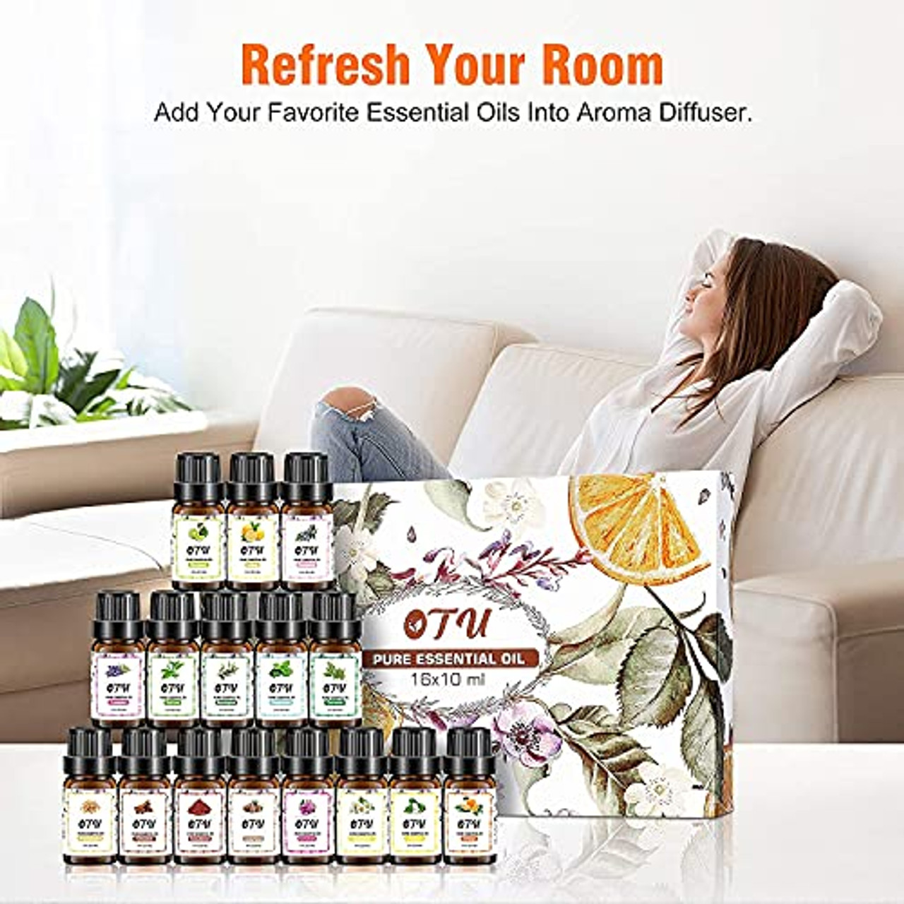 Essential Oils Set, 16 Packs 10Ml OTU Essential Oils Gift Set for Diffuser,  Massage, Custom Candles, Baths, 100% Pure Natural Organic Aromatherapy Oil 