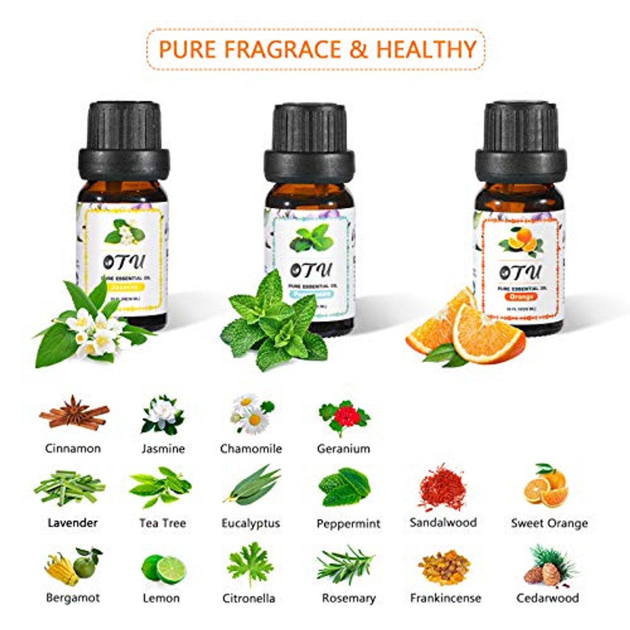 8 Pack Essential Oils Set( Jasmine,Lavender,Orange,Eucalyptus