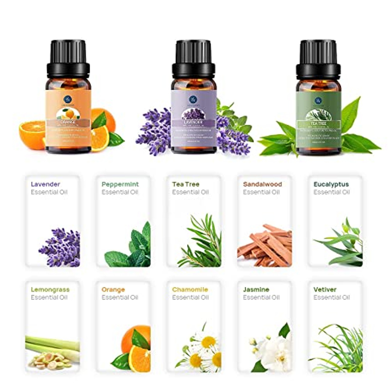 Lagunamoon Essential Oils Set Top 10 with Portable Bag, Pure Aromatherapy  Essential Oils for Diffuser Yoga