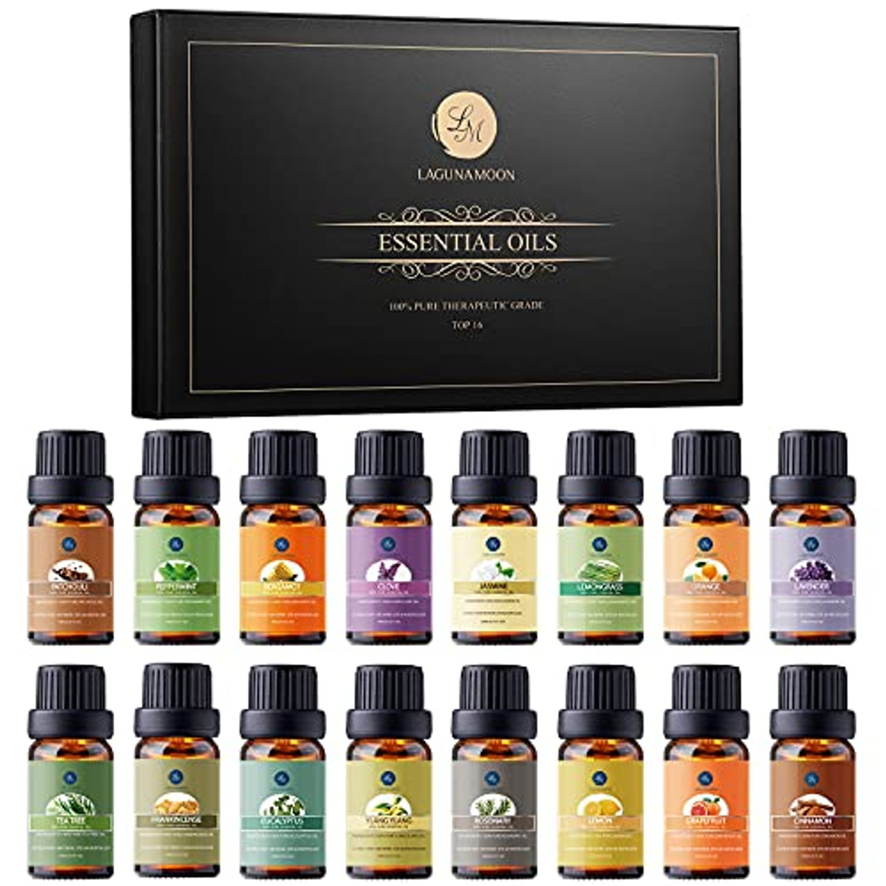 Lagunamoon Essential Oils Gift Set 16 x 10mL Essential Oils for Diffuser  Humidifier Massage Aromatherapy Essential Oils - Lavender, Tea Tree, Lemon, 