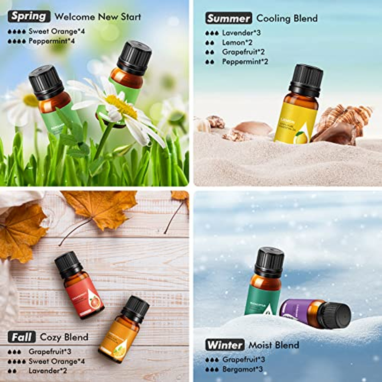 Essential Oils Top 10 Gift Set, Top 16 Oils Gfit Set for Diffuser,  Humidifier, Massage, Aromatherapy, Skin & Hair Care