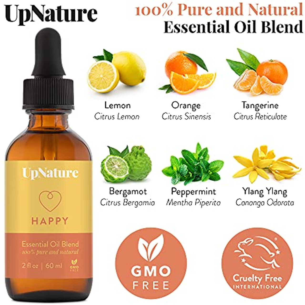Happy Essential Oil Blend 2oz - Stress Relief, Mood Booster Citrus  Essential Oils with Peppermint Essential Oil