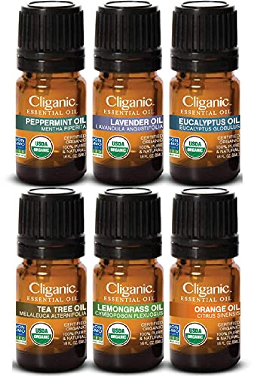 Aromatherapy Essential Oils Set from Botanic Hearth - USDA Certified Organic  Essential Oils Set- Lavender, Peppermint, Eucalyptus, Orange , Lemongrass &  Tea Tree Oil, Great Gift Set - 6-10 ml